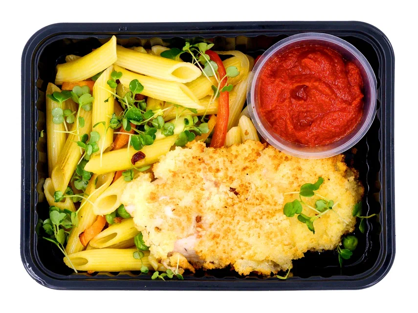 Crispy Schnitzel with Primavera Pasta