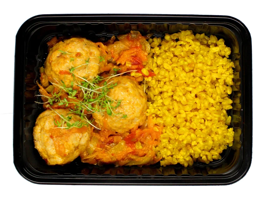 Turkey Meatballs on a Silken Vegetable Nest with Bulgur