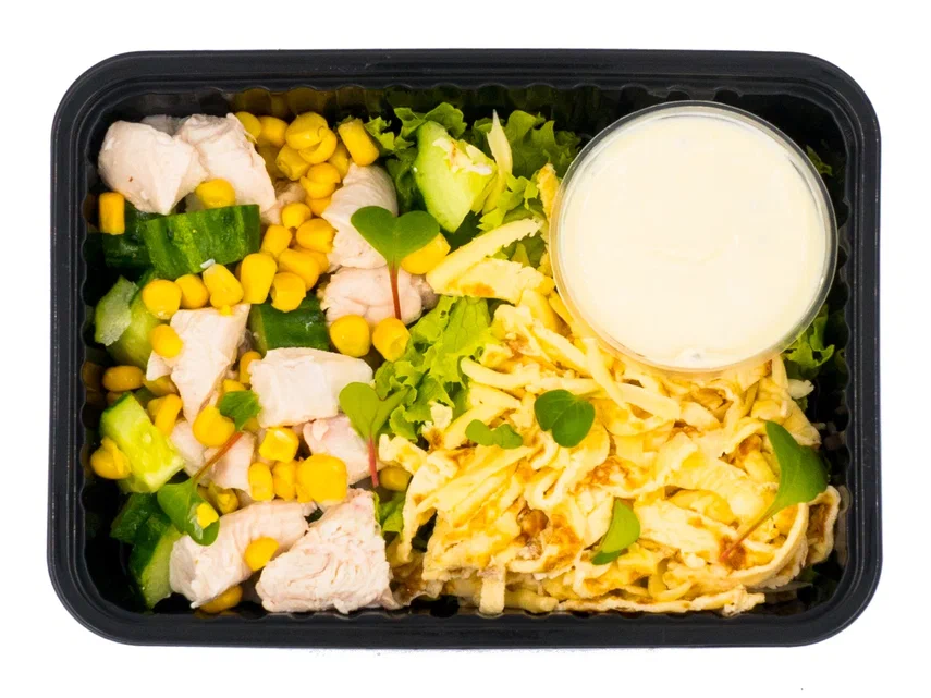 Salad with Egg Crepe and Cheese